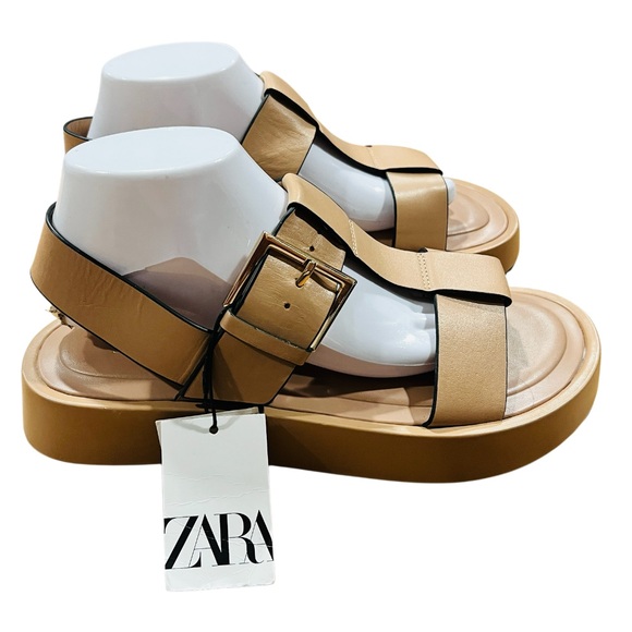 Zara Tan Strapy Platform sandals With Buckle Women's US size 9 (40) NWT - Picture 7 of 13